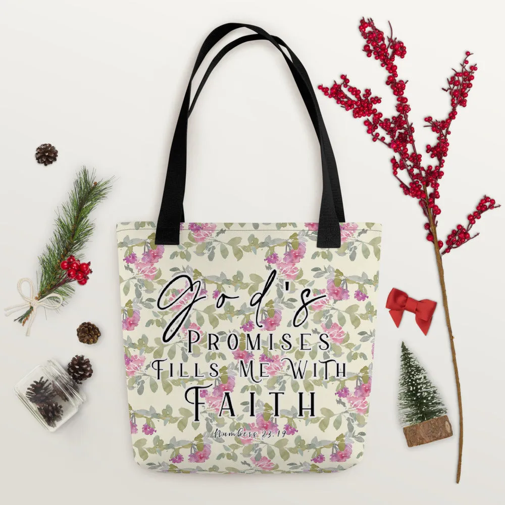 Limited Edition Premium Tote Bag - God's Promises Fills Me With Faith (Design: Red Floral)