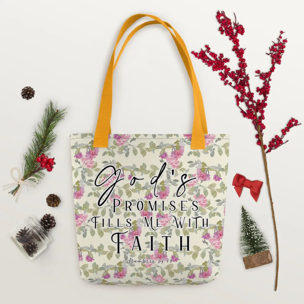 Limited Edition Premium Tote Bag - God's Promises Fills Me With Faith (Design: Red Floral)