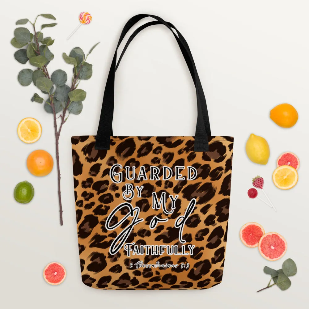 Limited Edition Premium Tote Bag - Guarded By My God Faithfully (Design: Leopard)