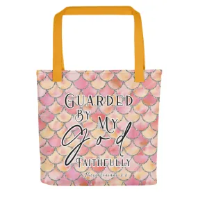 Limited Edition Premium Tote Bag - Guarded By My God Faithfully (Design: Mermaid Scales Pink)