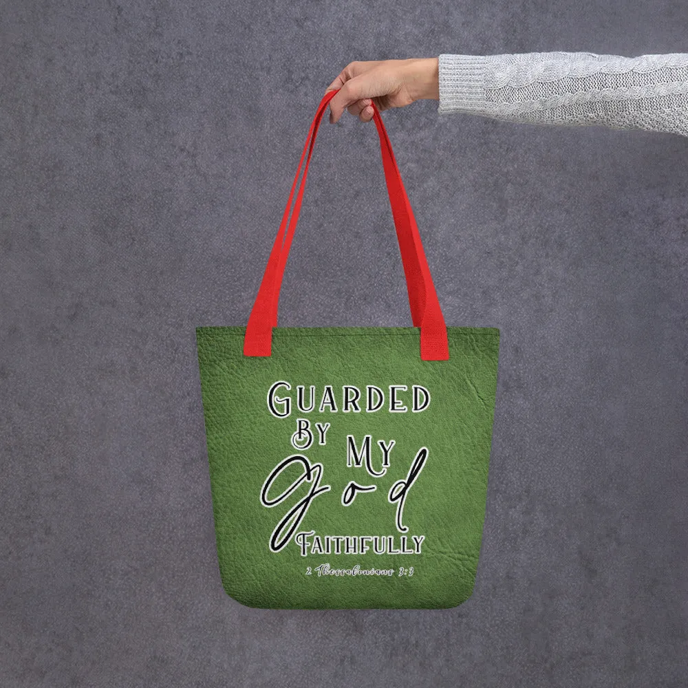 Limited Edition Premium Tote Bag - Guarded By My God Faithfully (Design: Textured Green)