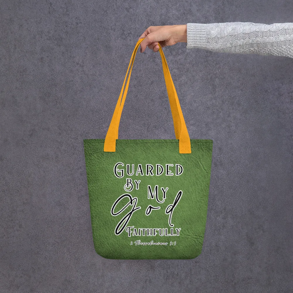 Limited Edition Premium Tote Bag - Guarded By My God Faithfully (Design: Textured Green)