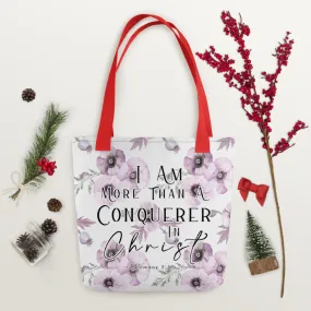 Limited Edition Premium Tote Bag - I Am More Than A Conquerer In Christ (Design: Purple Floral)