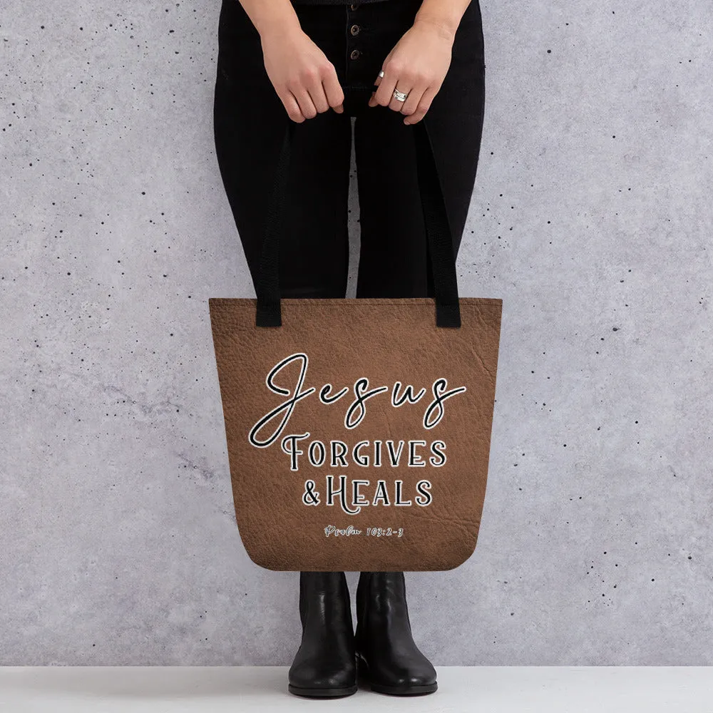 Limited Edition Premium Tote Bag - Jesus Forgives & Heals (Design: Textured Brown)