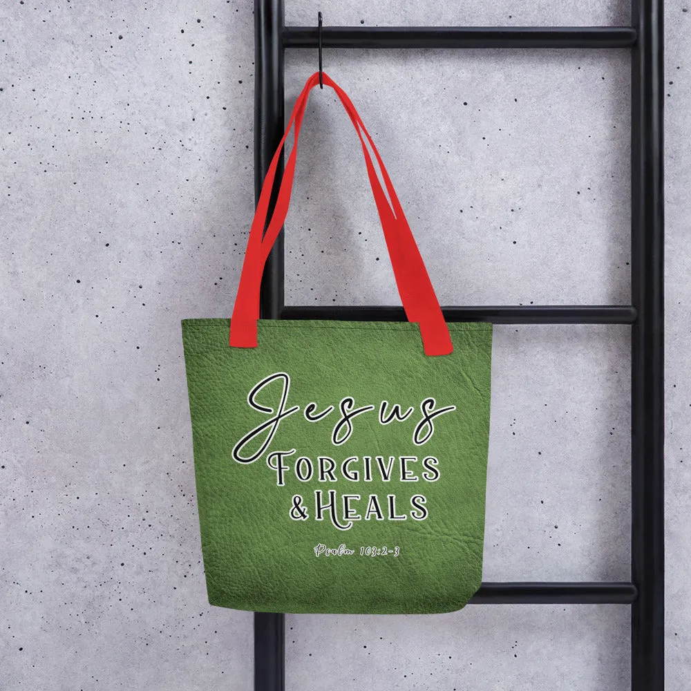 Limited Edition Premium Tote Bag - Jesus Forgives & Heals (Design: Textured Green)