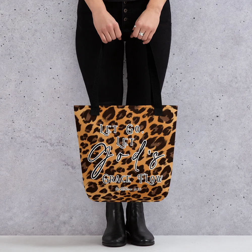 Limited Edition Premium Tote Bag - Let Go, Let God's Grace Flow (Design: Leopard)