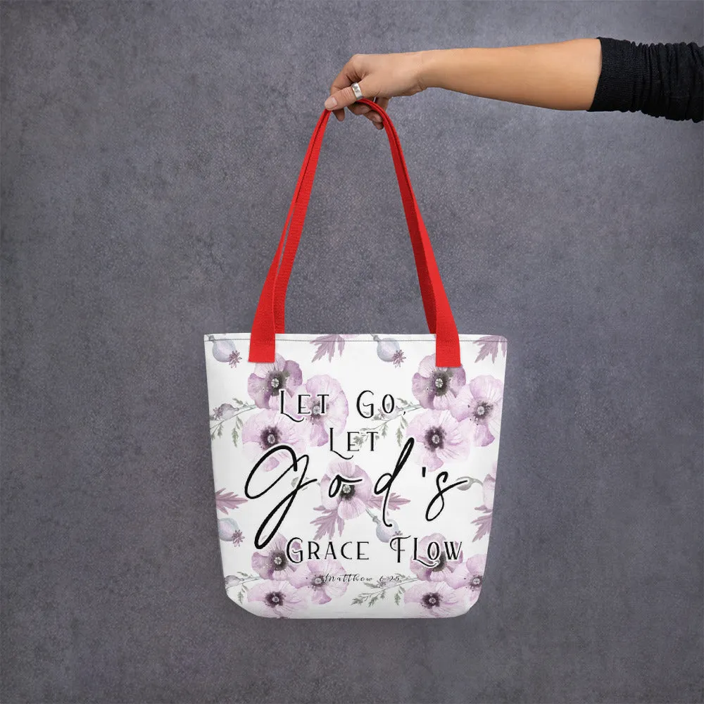 Limited Edition Premium Tote Bag - Let Go, Let God's Grace Flow (Design: Purple Floral)