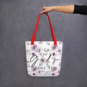 Limited Edition Premium Tote Bag - Let Go, Let God's Grace Flow (Design: Purple Floral)