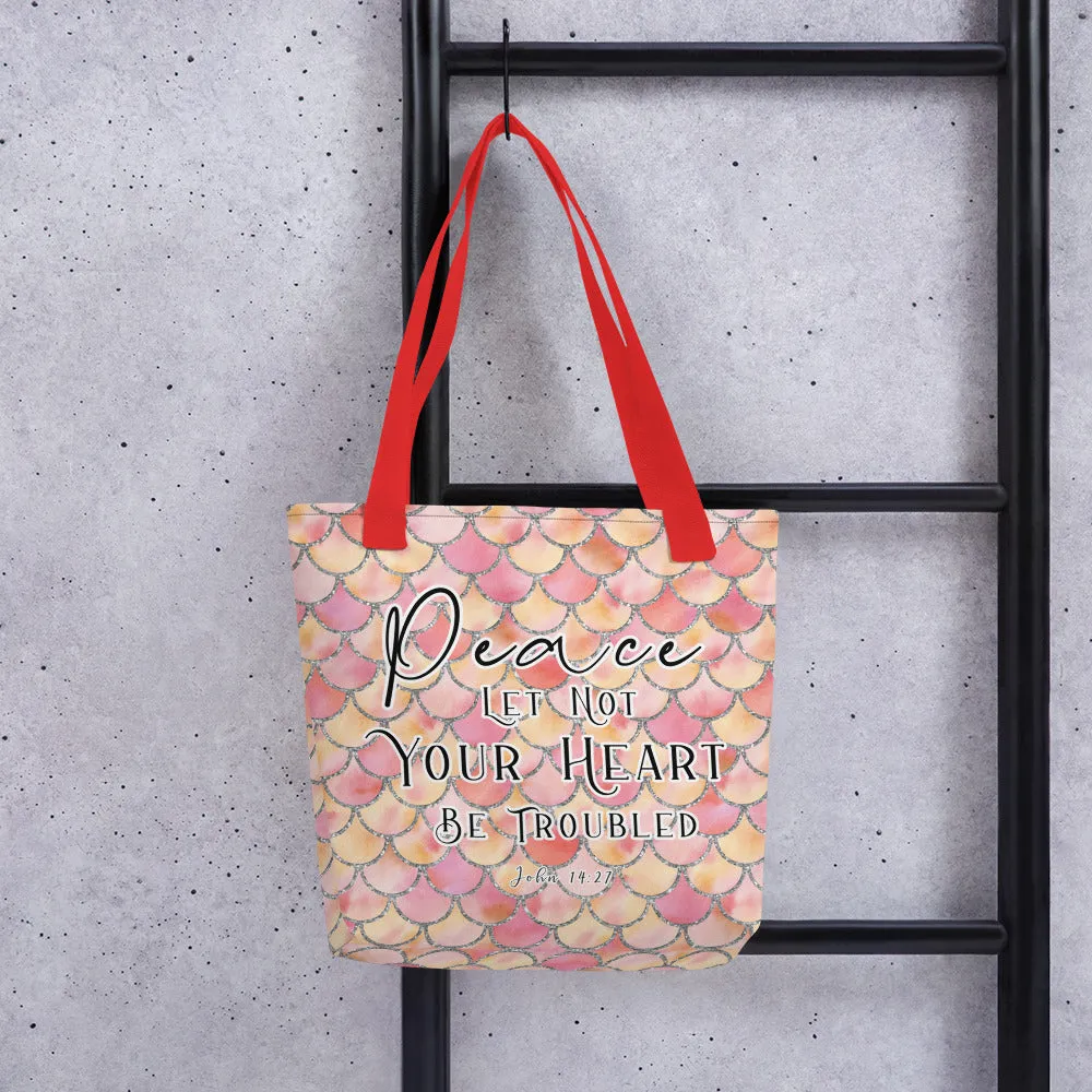 Limited Edition Premium Tote Bag - Peace Let Not Your Heart Be Troubled (Design: Mermaid Scales Pink)