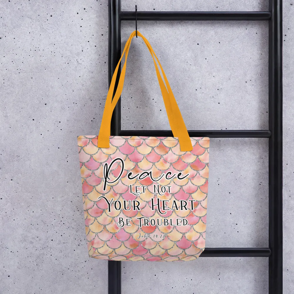 Limited Edition Premium Tote Bag - Peace Let Not Your Heart Be Troubled (Design: Mermaid Scales Pink)