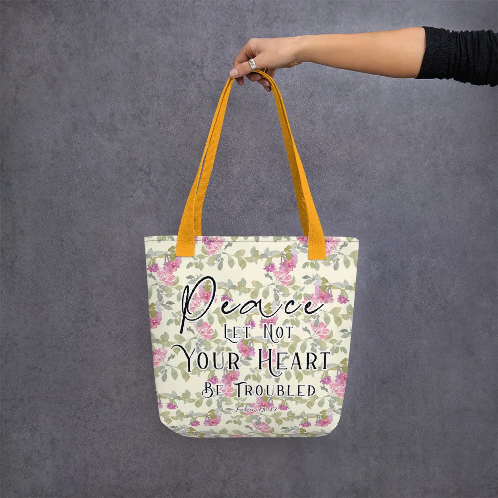 Limited Edition Premium Tote Bag - Peace Let Not Your Heart Be Troubled (Design: Red Floral)