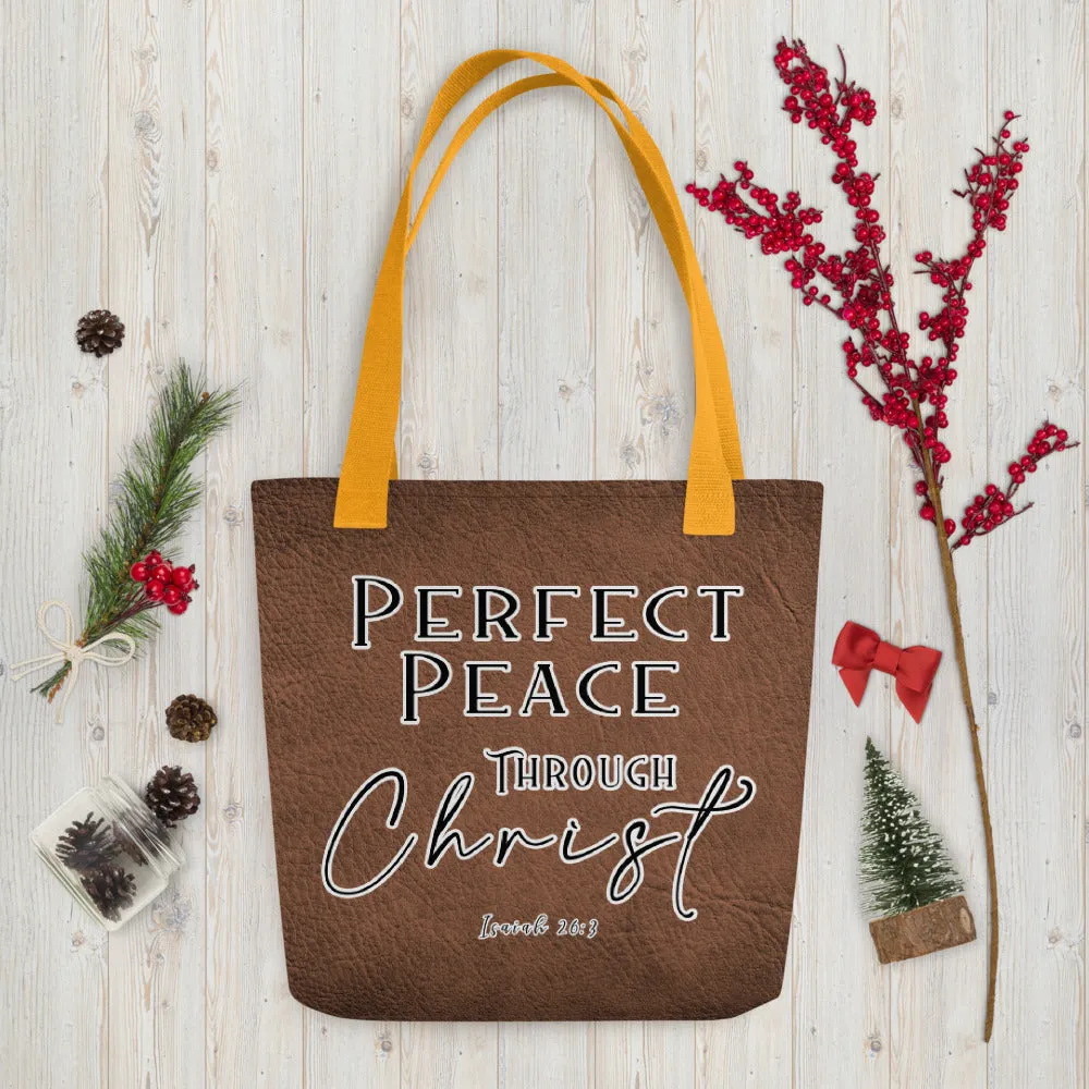 Limited Edition Premium Tote Bag - Perfect Peace Through Christ (Design: Textured Brown)