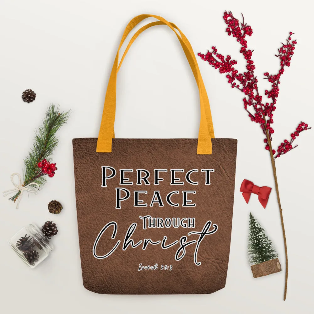 Limited Edition Premium Tote Bag - Perfect Peace Through Christ (Design: Textured Brown)