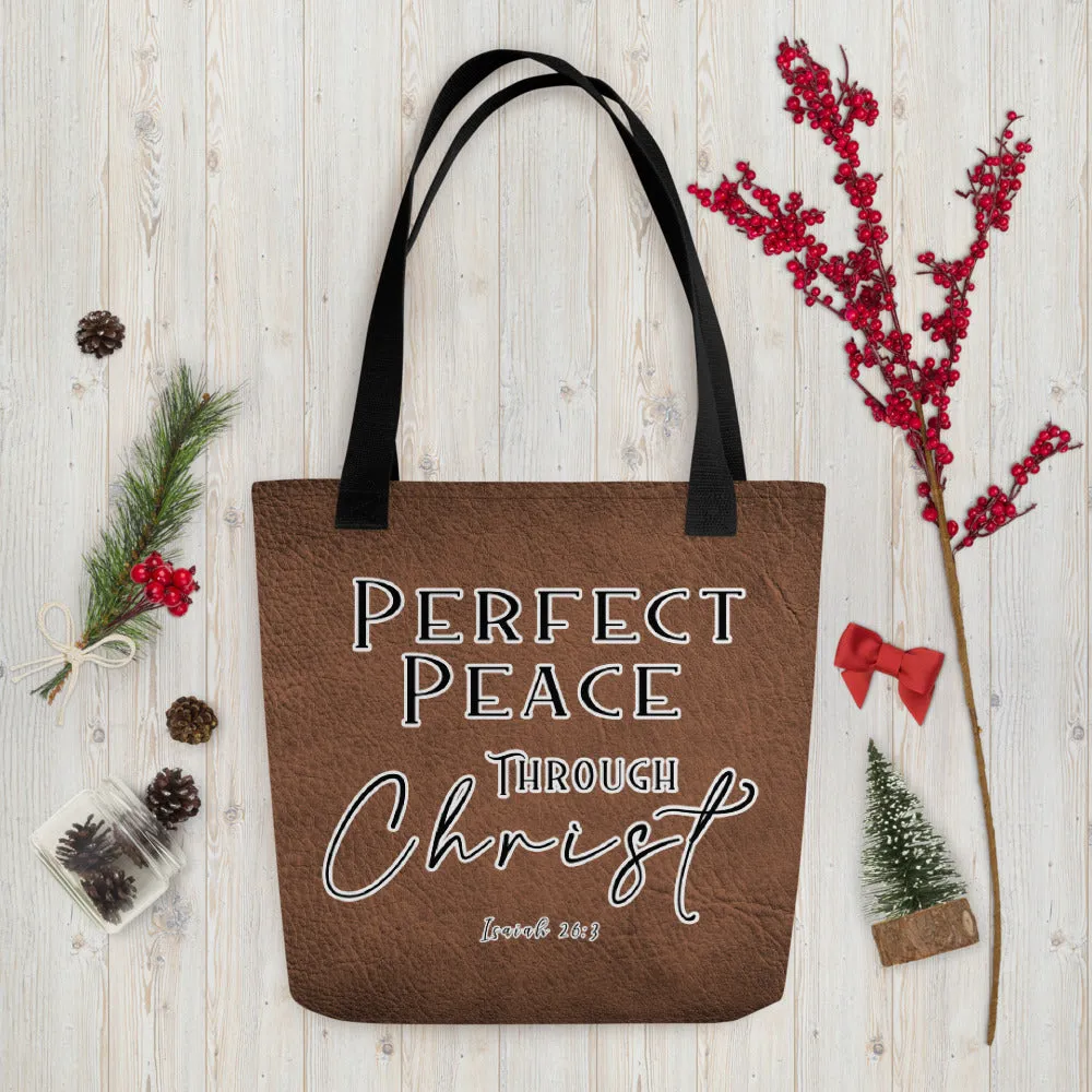 Limited Edition Premium Tote Bag - Perfect Peace Through Christ (Design: Textured Brown)