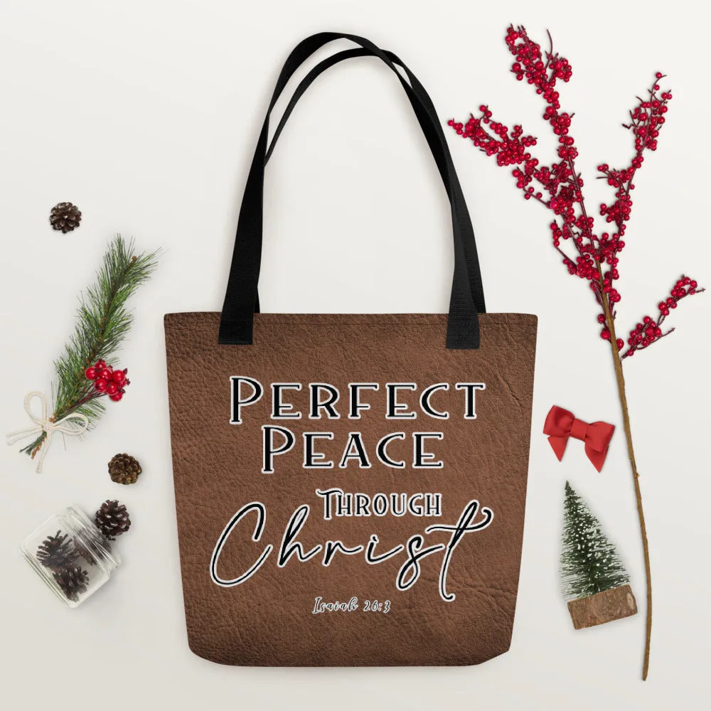 Limited Edition Premium Tote Bag - Perfect Peace Through Christ (Design: Textured Brown)