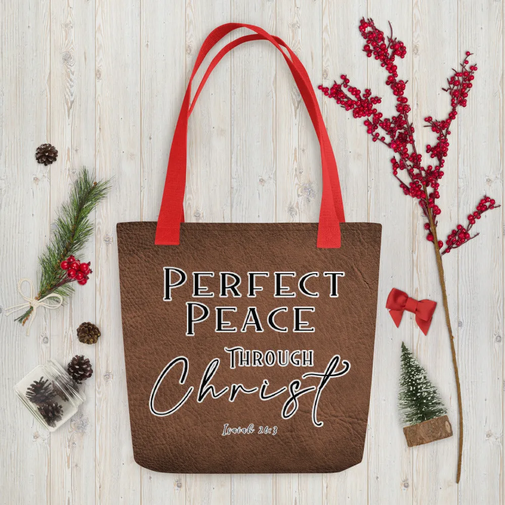 Limited Edition Premium Tote Bag - Perfect Peace Through Christ (Design: Textured Brown)