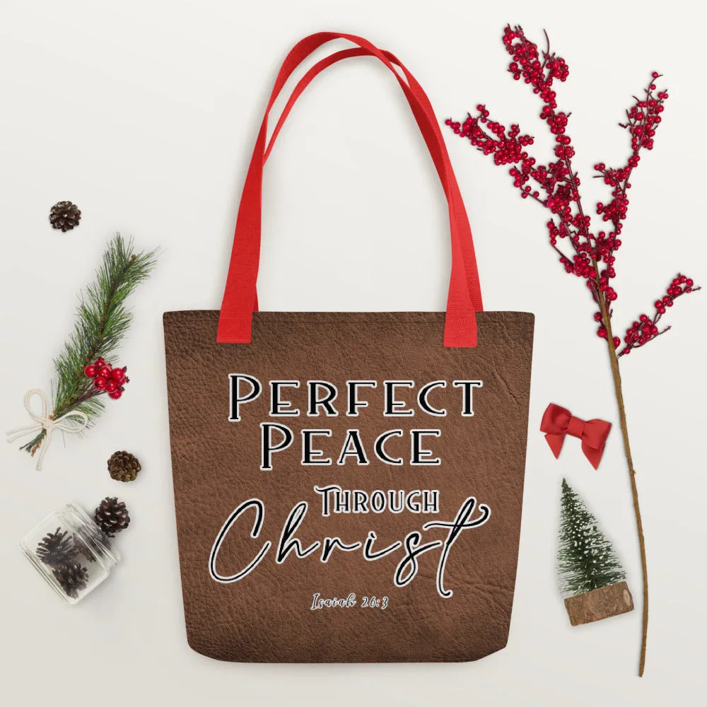 Limited Edition Premium Tote Bag - Perfect Peace Through Christ (Design: Textured Brown)