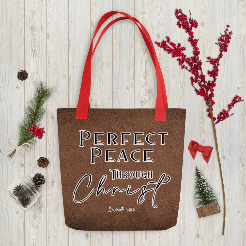 Limited Edition Premium Tote Bag - Perfect Peace Through Christ (Design: Textured Brown)