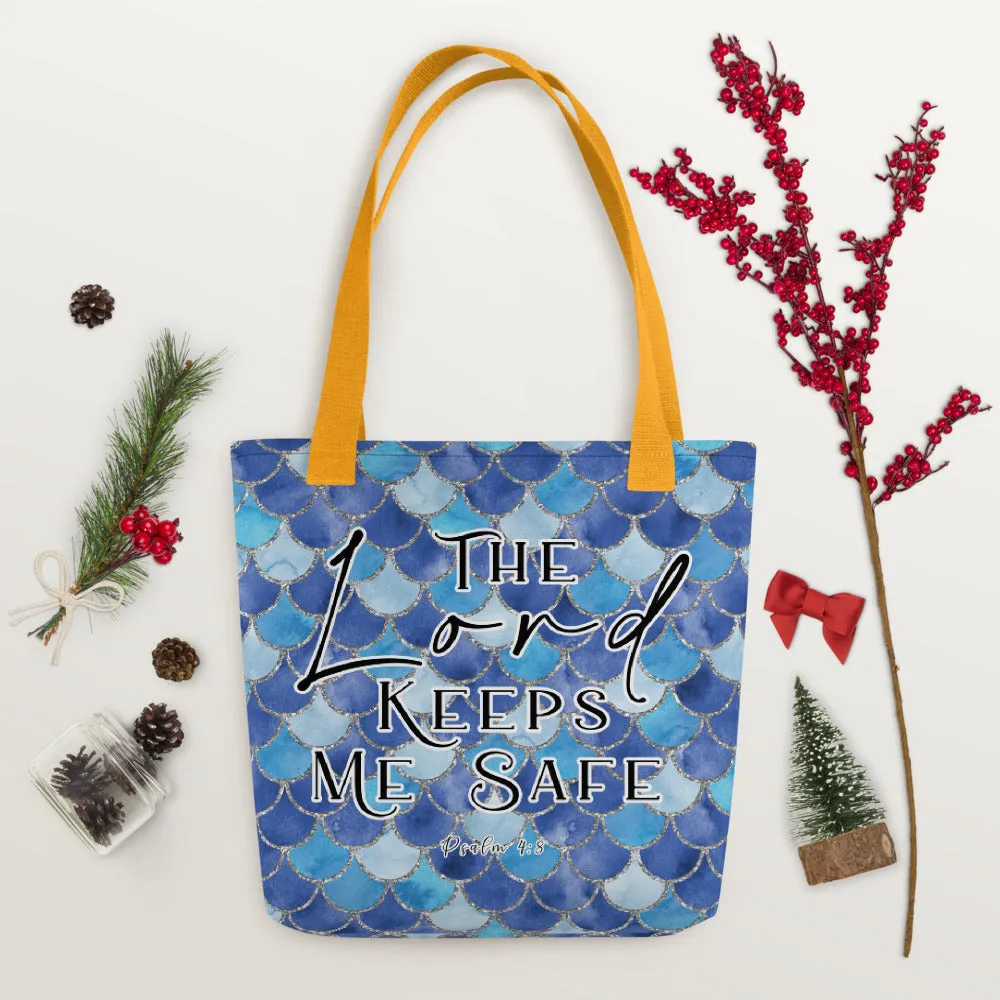 Limited Edition Premium Tote Bag - The Lord Keeps Me Safe (Design: Mermaid Scales Blue)