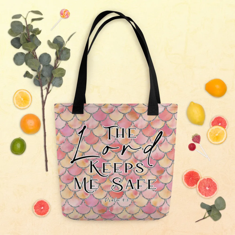 Limited Edition Premium Tote Bag - The Lord Keeps Me Safe (Design: Mermaid Scales Pink)