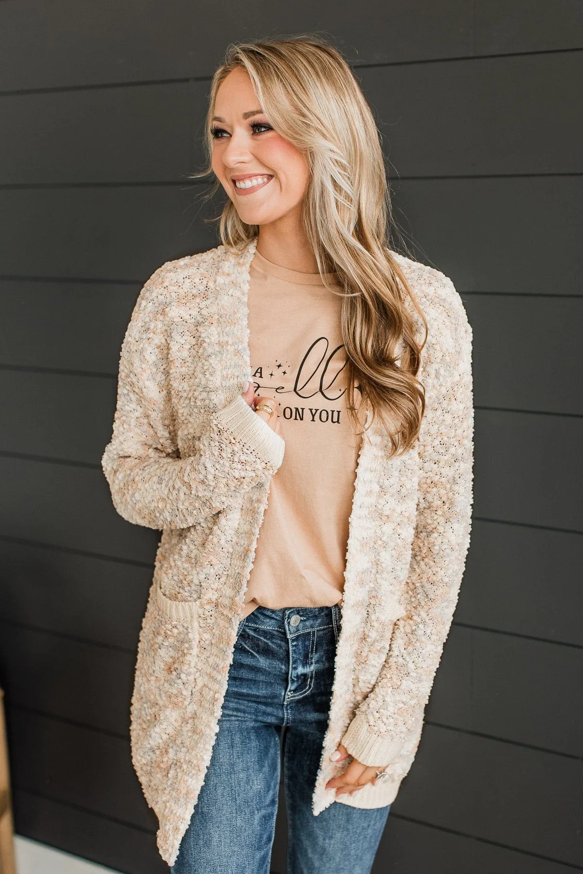 Love Remains Popcorn Knit Cardigan- Oatmeal