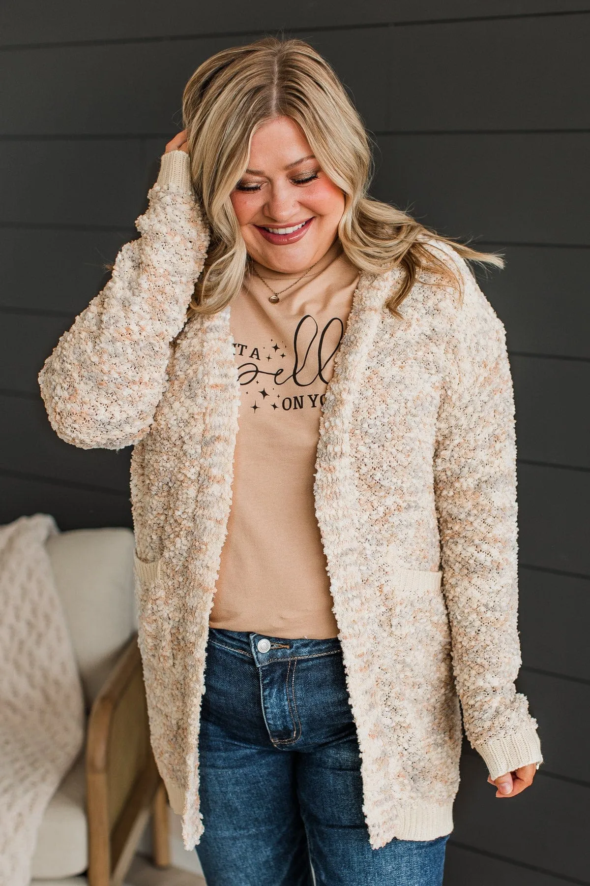 Love Remains Popcorn Knit Cardigan- Oatmeal