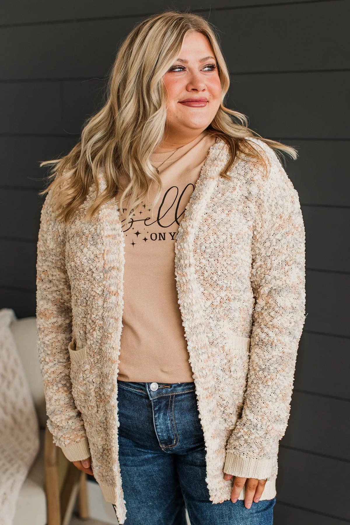 Love Remains Popcorn Knit Cardigan- Oatmeal