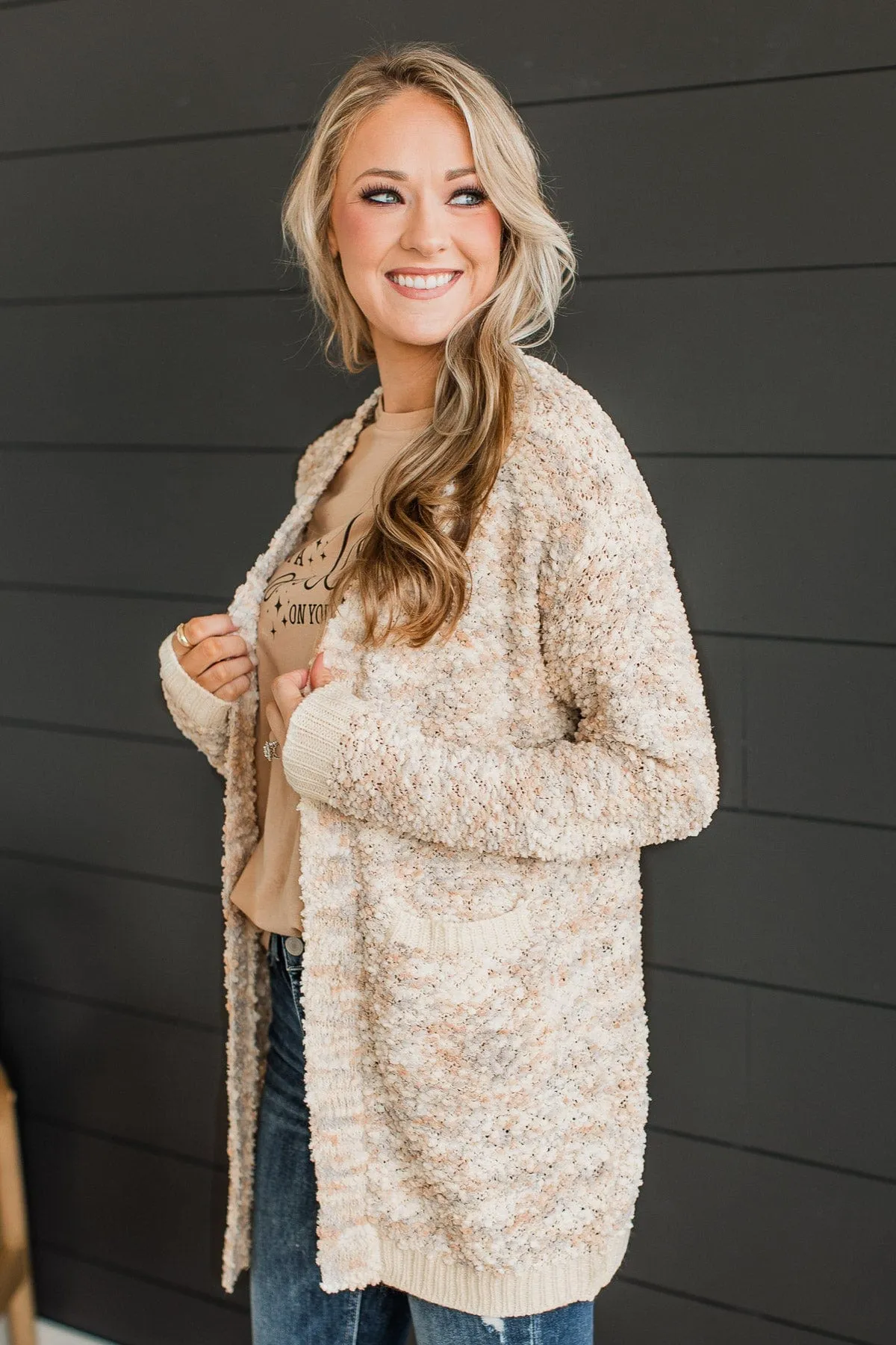 Love Remains Popcorn Knit Cardigan- Oatmeal