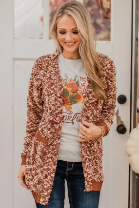 Love Remains Popcorn Knit Cardigan- Rust