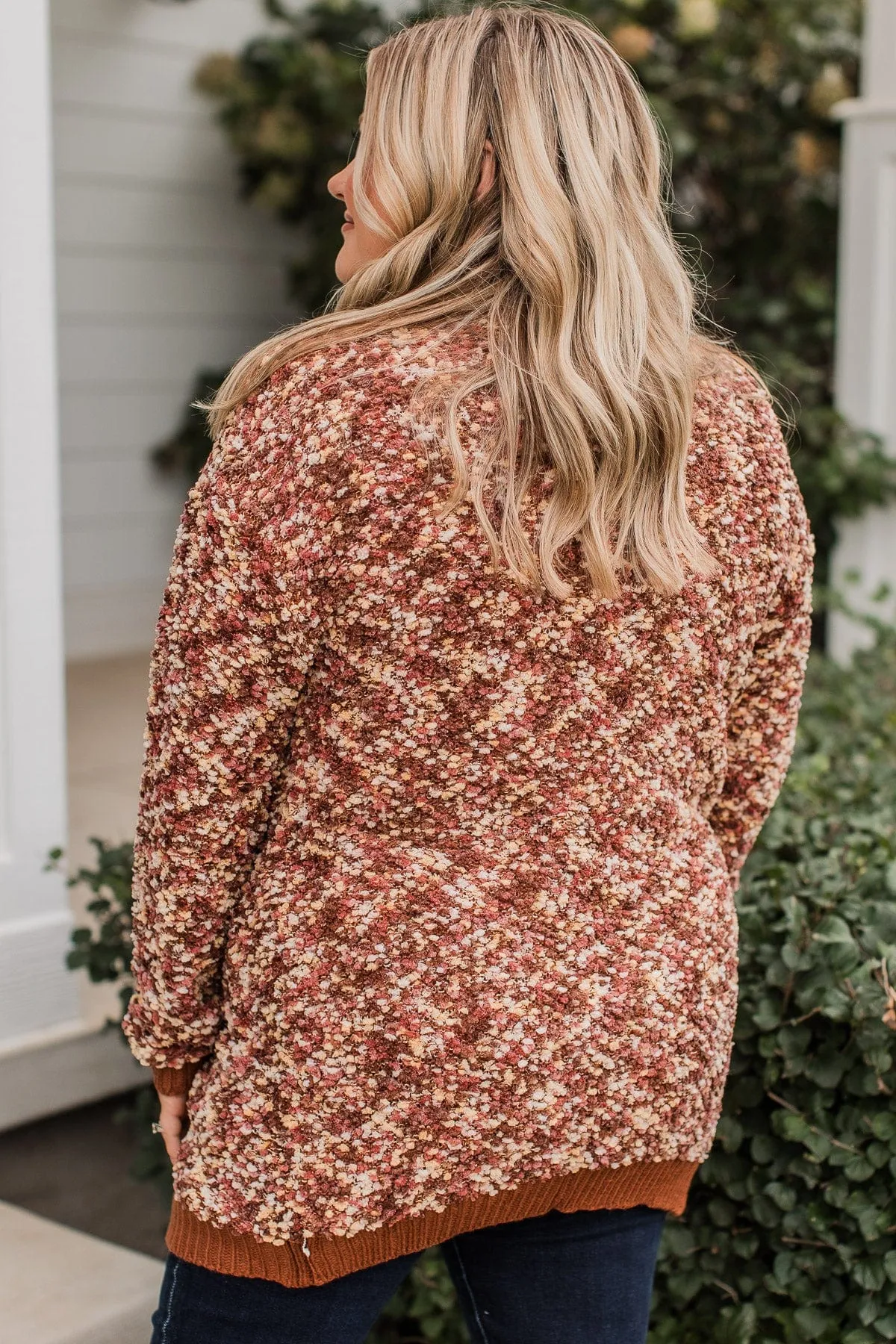 Love Remains Popcorn Knit Cardigan- Rust