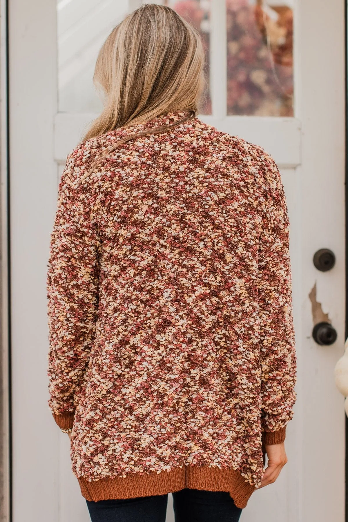 Love Remains Popcorn Knit Cardigan- Rust