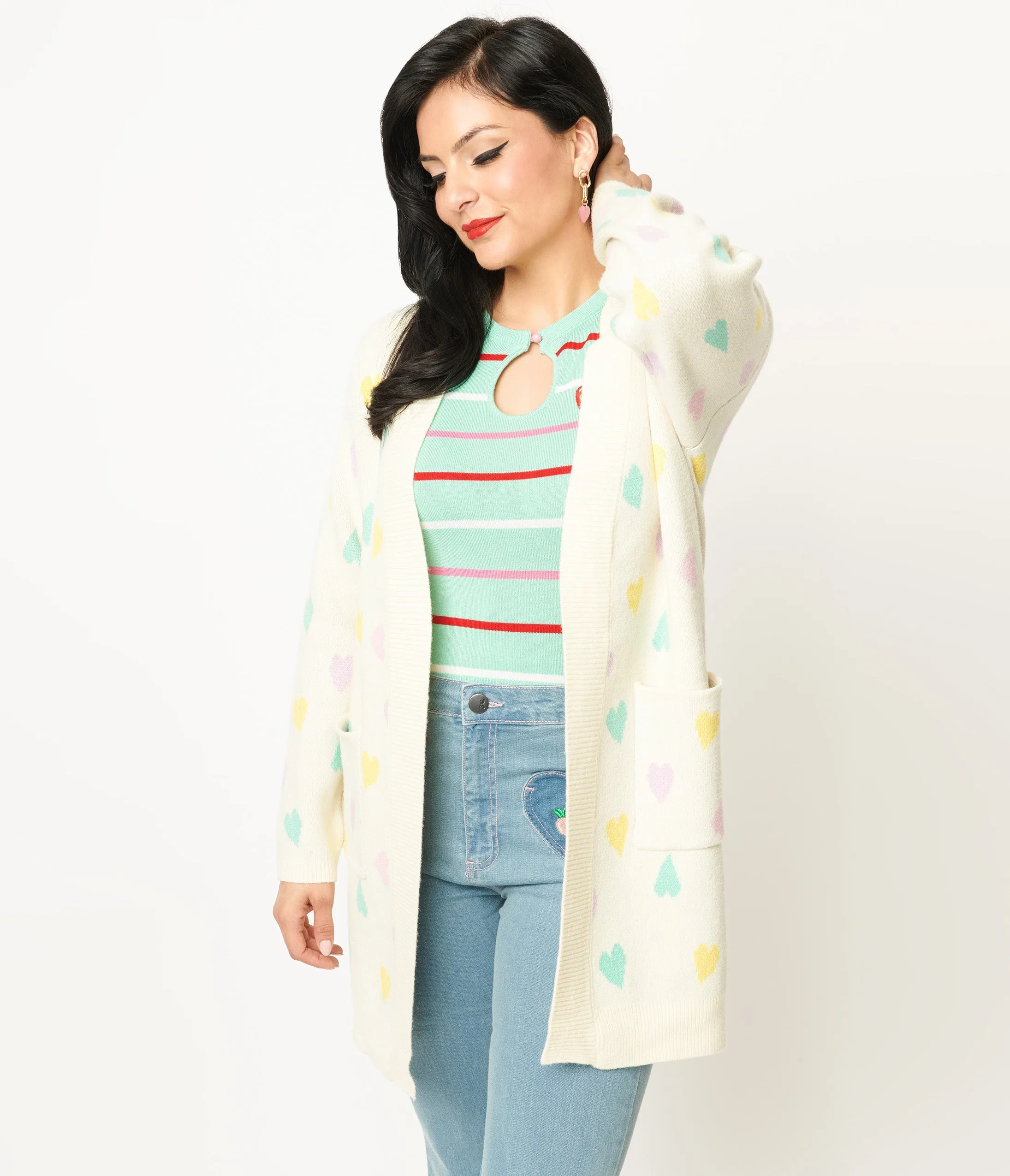 Magnolia Place Cream & Pastel Hearts Cardigan