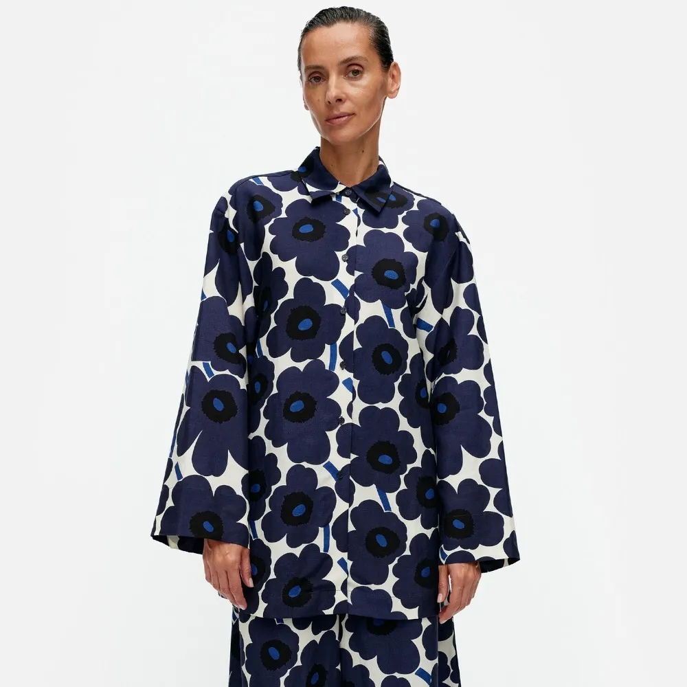 marimekko  |Flower Patterns Casual Style Linen Long Sleeves Office Style