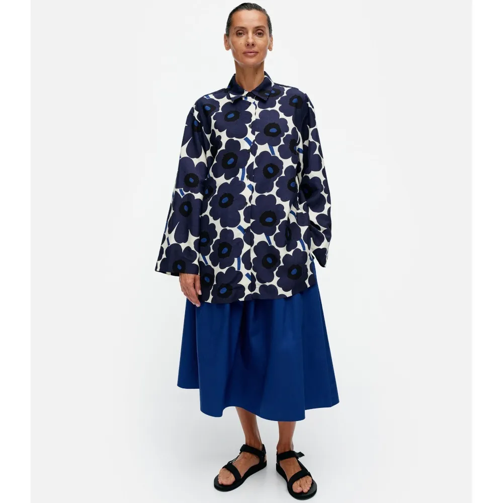 marimekko  |Flower Patterns Casual Style Linen Long Sleeves Office Style