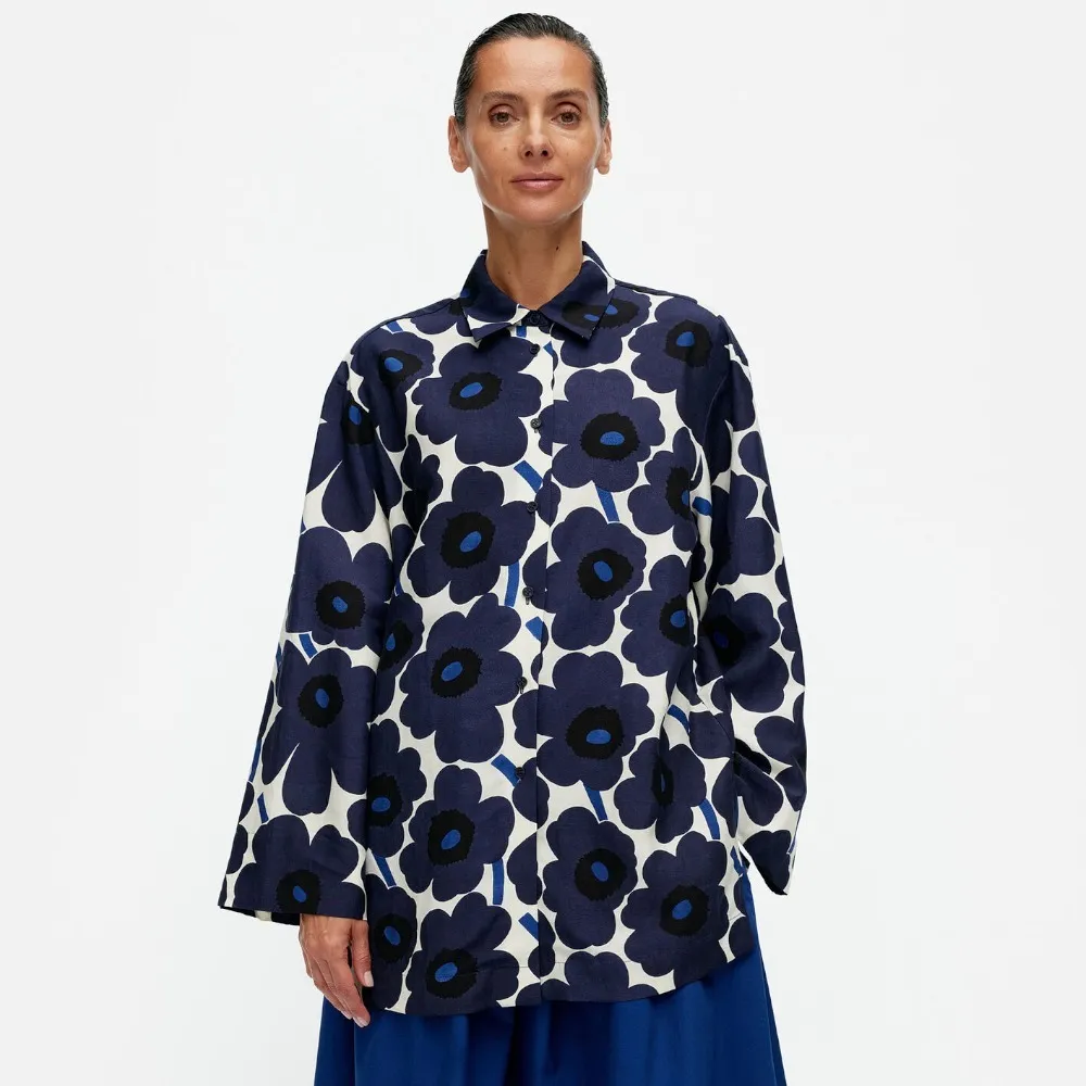 marimekko  |Flower Patterns Casual Style Linen Long Sleeves Office Style