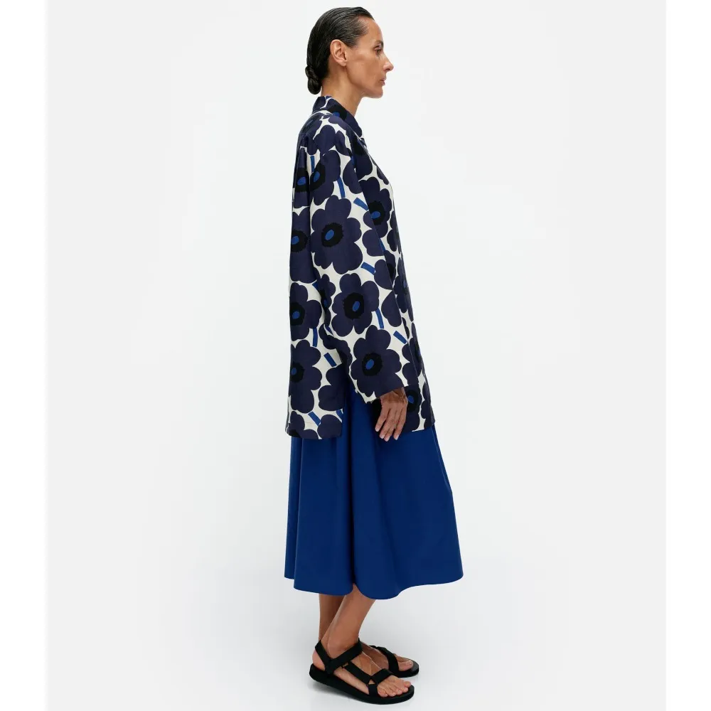 marimekko  |Flower Patterns Casual Style Linen Long Sleeves Office Style