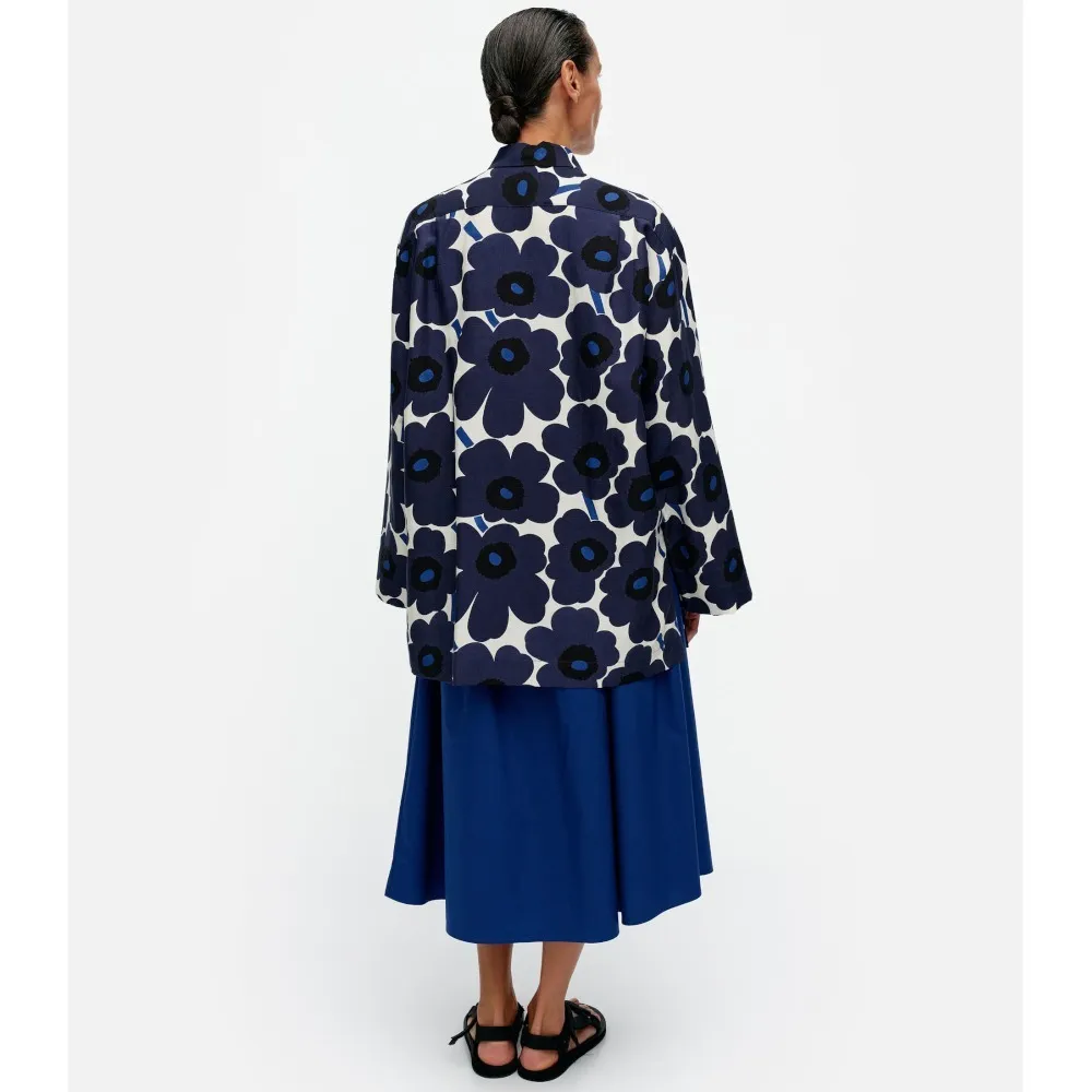 marimekko  |Flower Patterns Casual Style Linen Long Sleeves Office Style