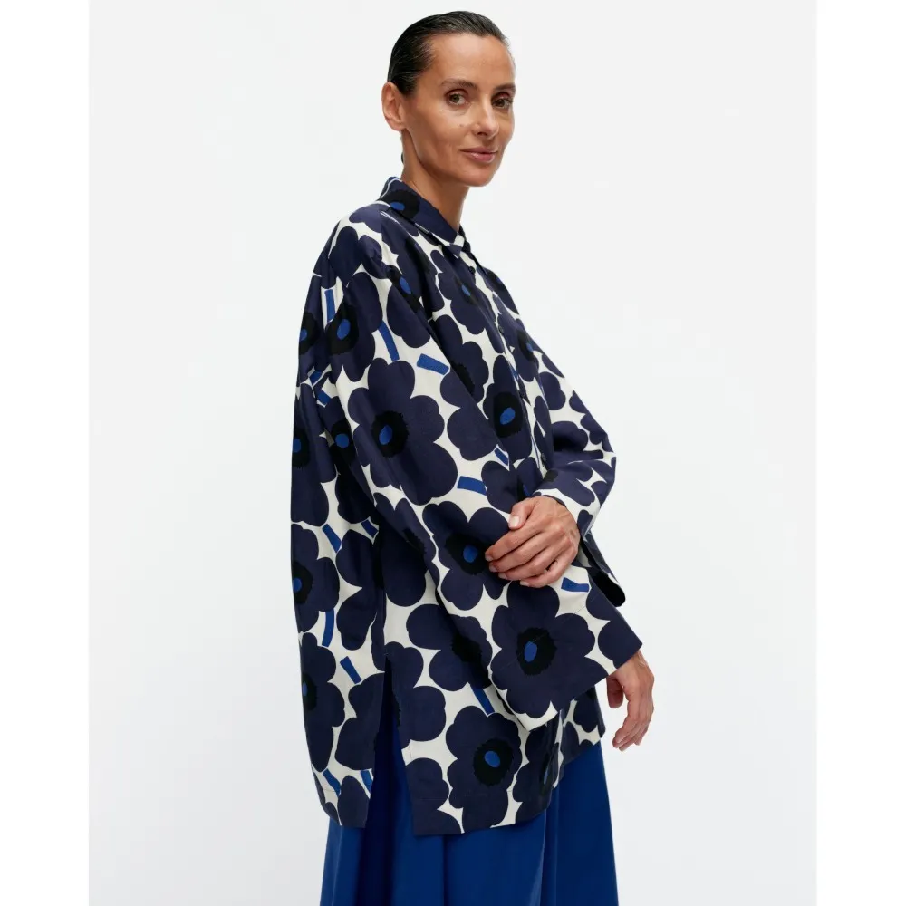 marimekko  |Flower Patterns Casual Style Linen Long Sleeves Office Style