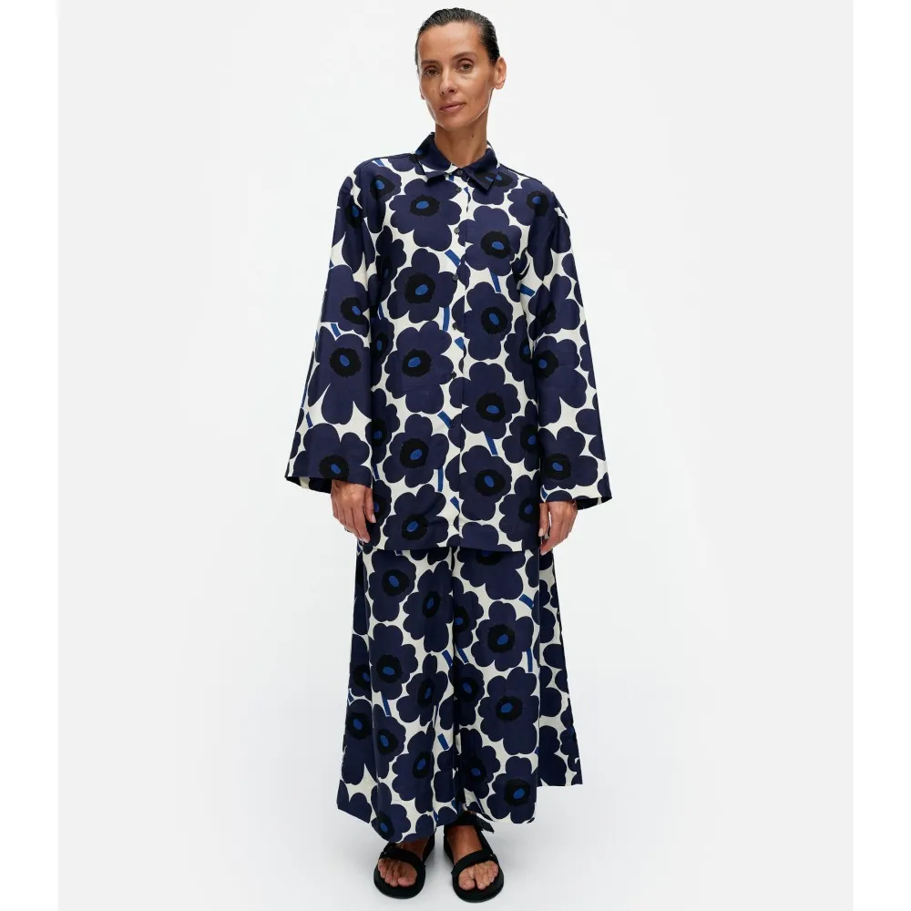 marimekko  |Flower Patterns Casual Style Linen Long Sleeves Office Style