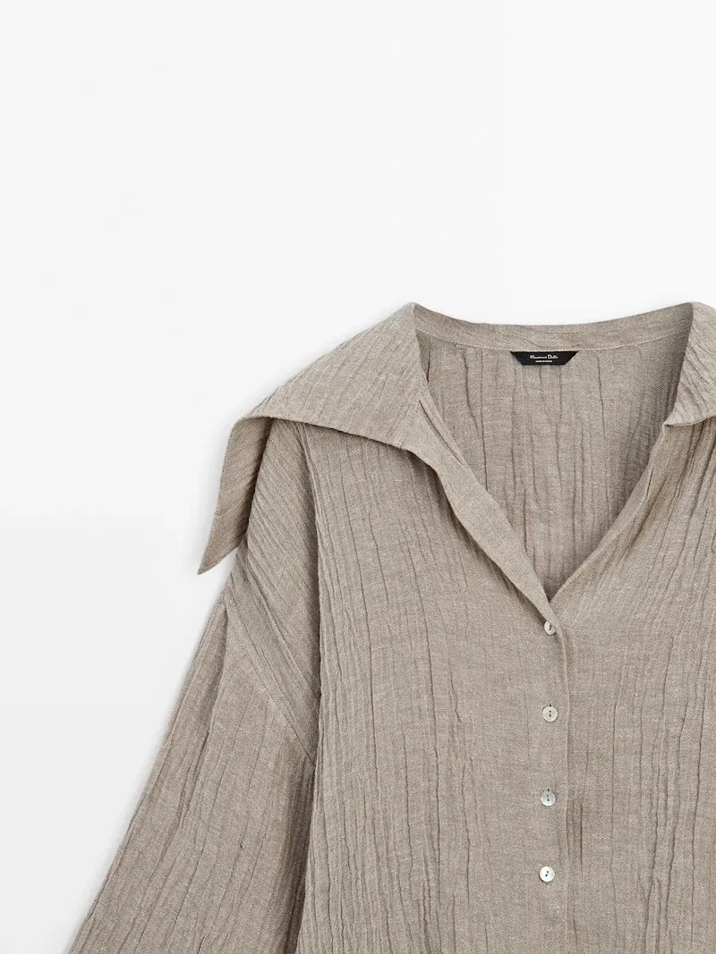 Massimo Dutti  |Casual Style Linen Long Sleeves Office Style Elegant Style