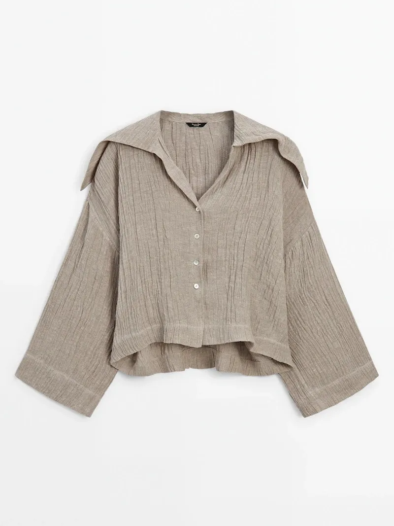 Massimo Dutti  |Casual Style Linen Long Sleeves Office Style Elegant Style