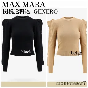 MaxMara  |Crew Neck Long Sleeves Plain Office Style Elegant Style