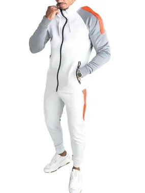 Men Activewear 2-Piece Set Color Block Long Sleeves Stand Collar White Activewear Outfit