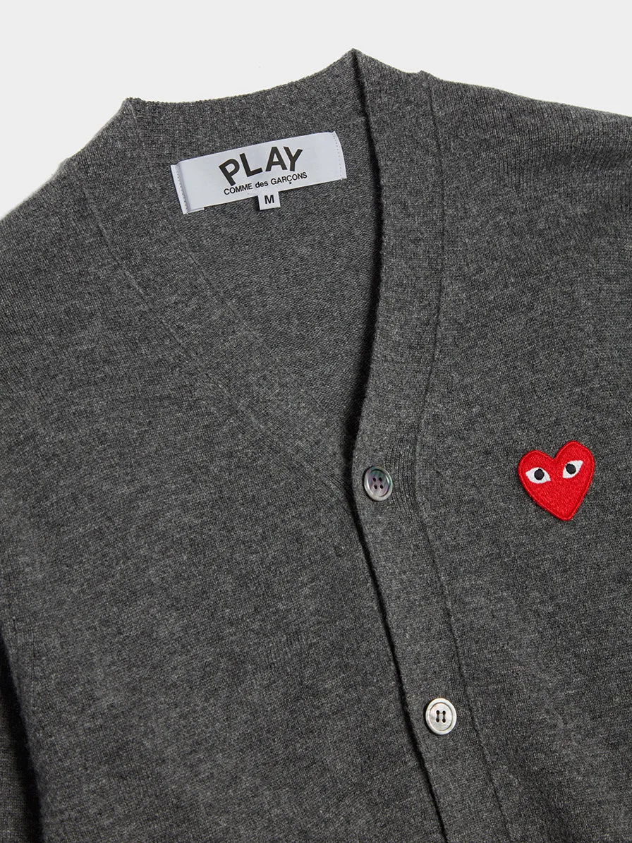 Men Red Heart Play Cardigan, Grey