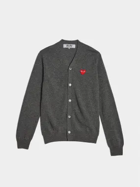 Men Red Heart Play Cardigan, Grey