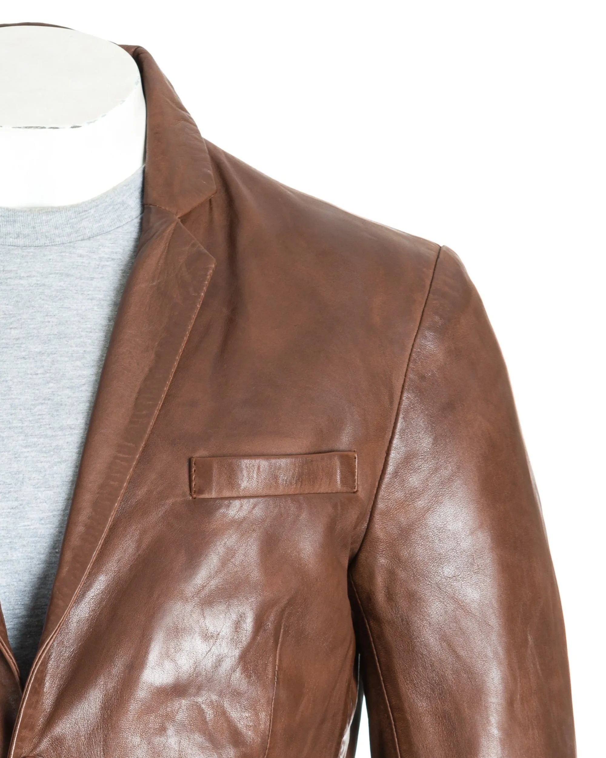 Men's Brown Fitted Tailored Leather Blazer: Federigo