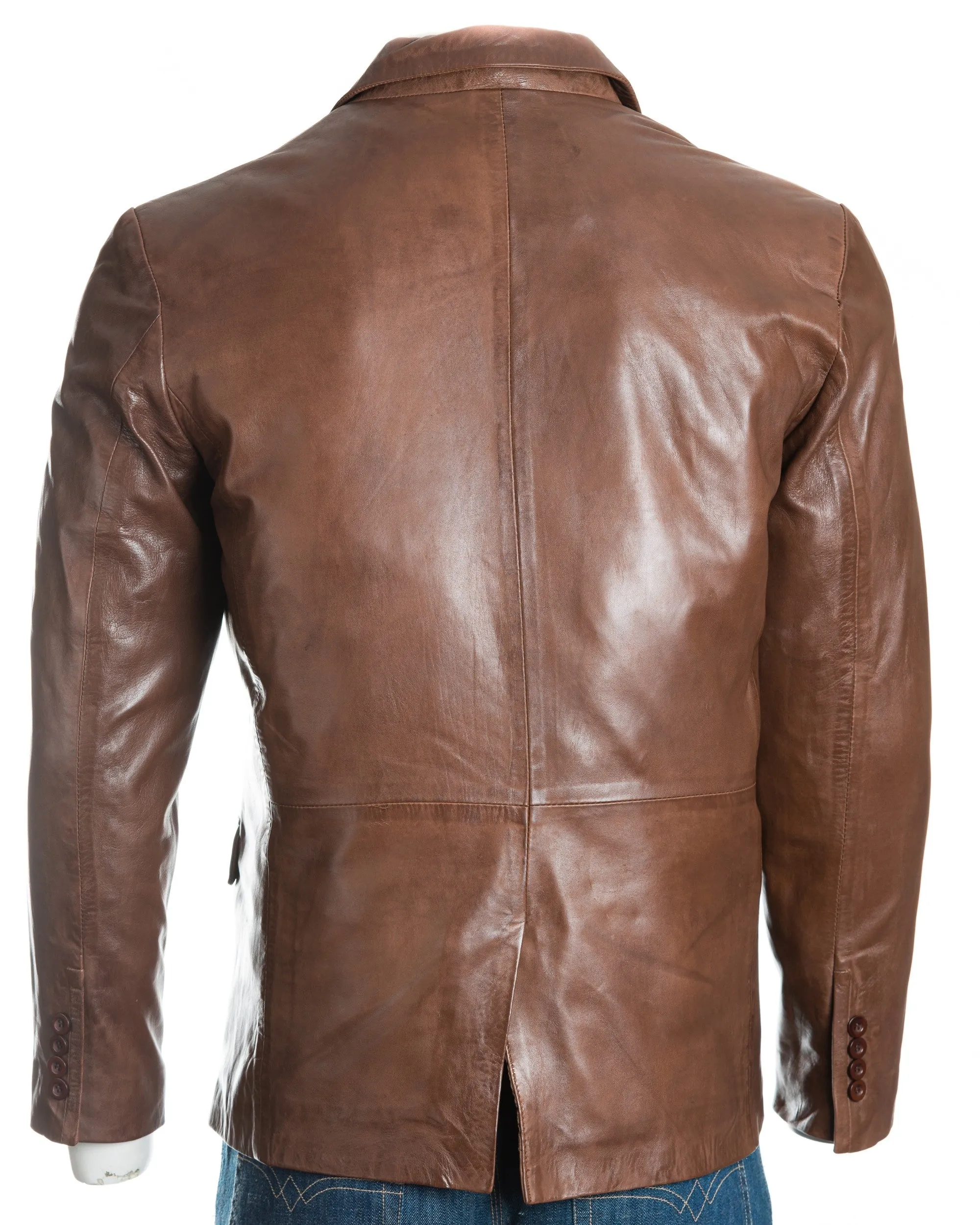 Men's Brown Fitted Tailored Leather Blazer: Federigo