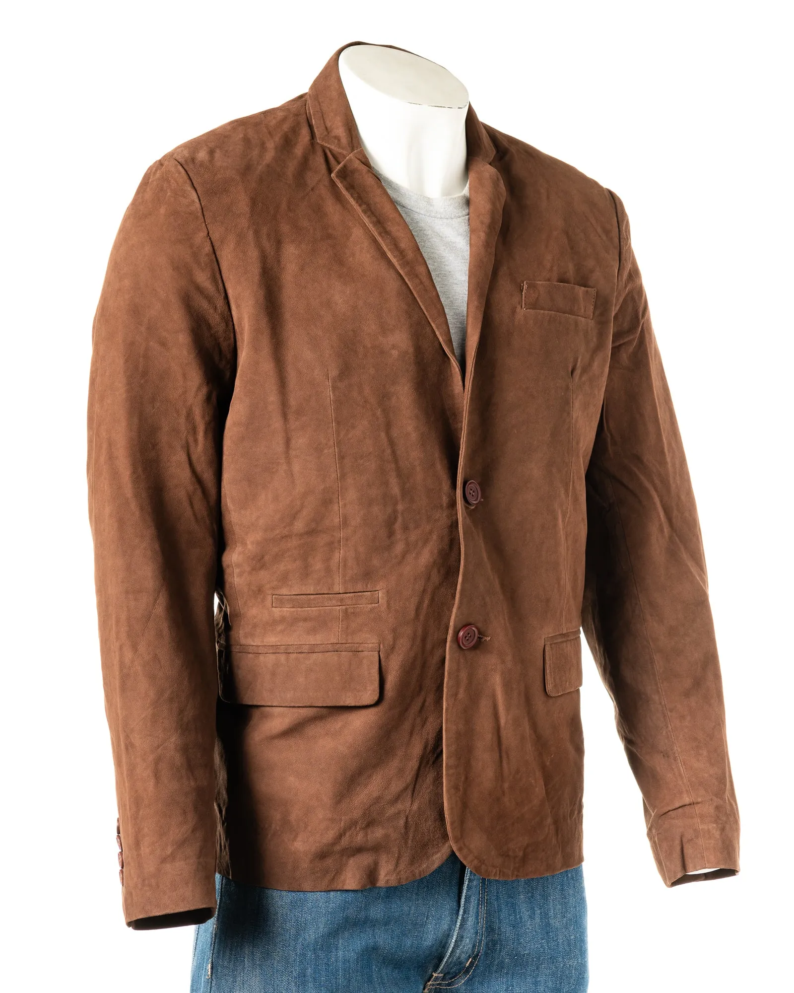 Men's Brown Fitted Tailored Suede Blazer: Federigo