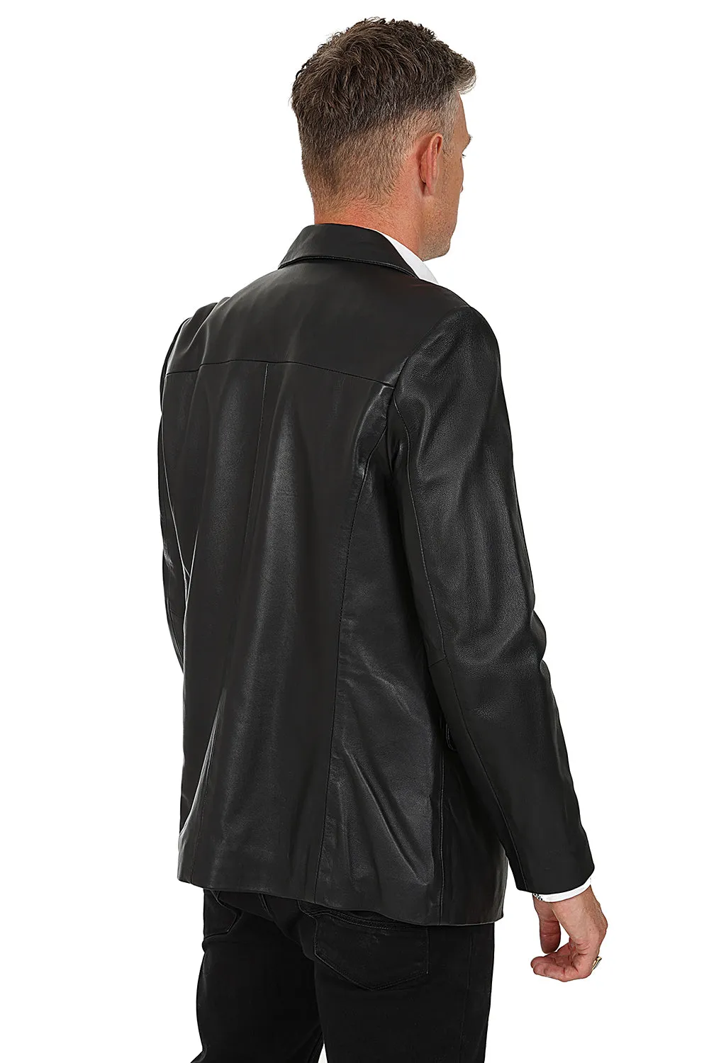 Men's Real Genuine Black Leather Classic 3 Button Jacket Blazer - 'MICHAEL'