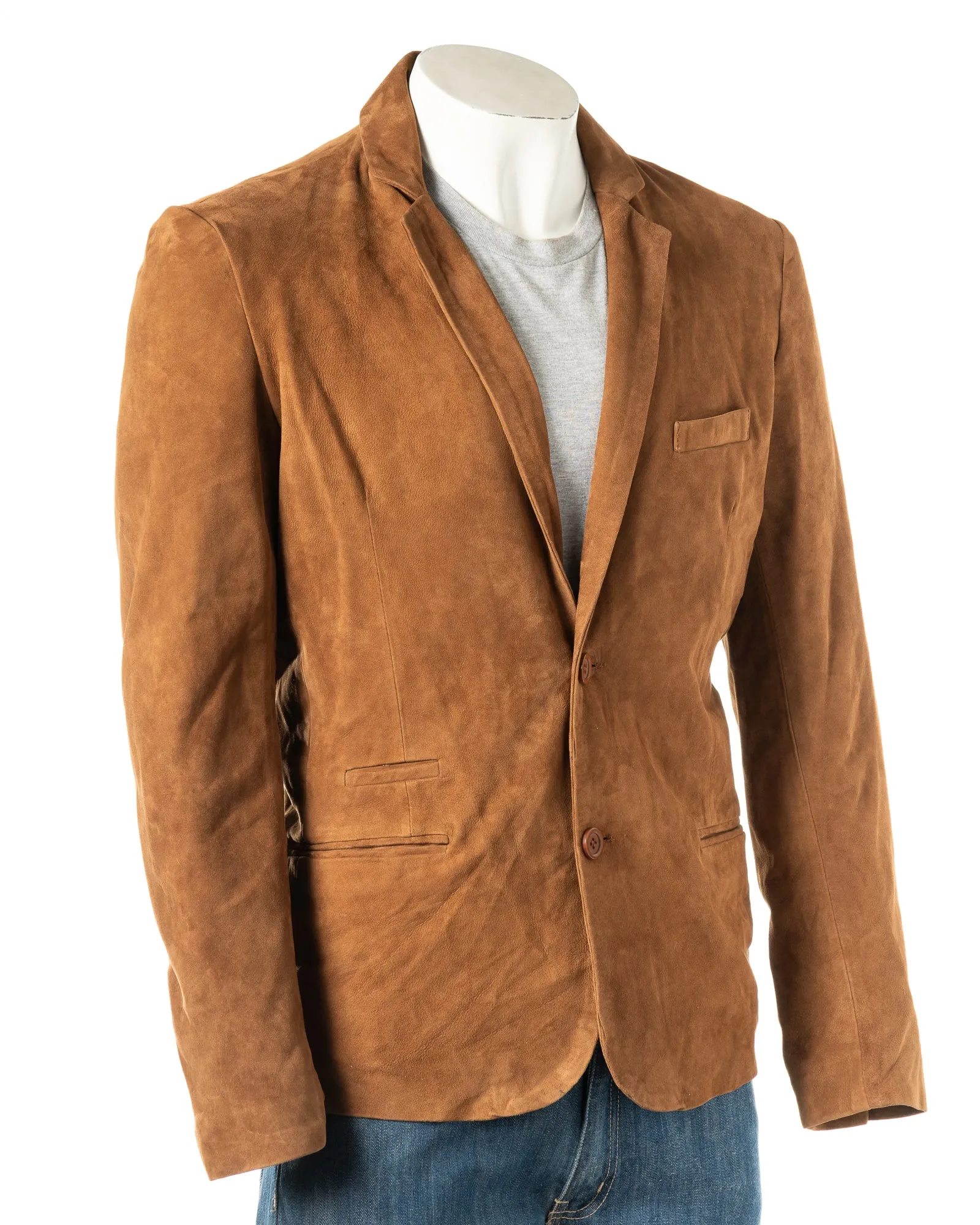 Men's Tan Fitted Tailored Suede Blazer: Federigo